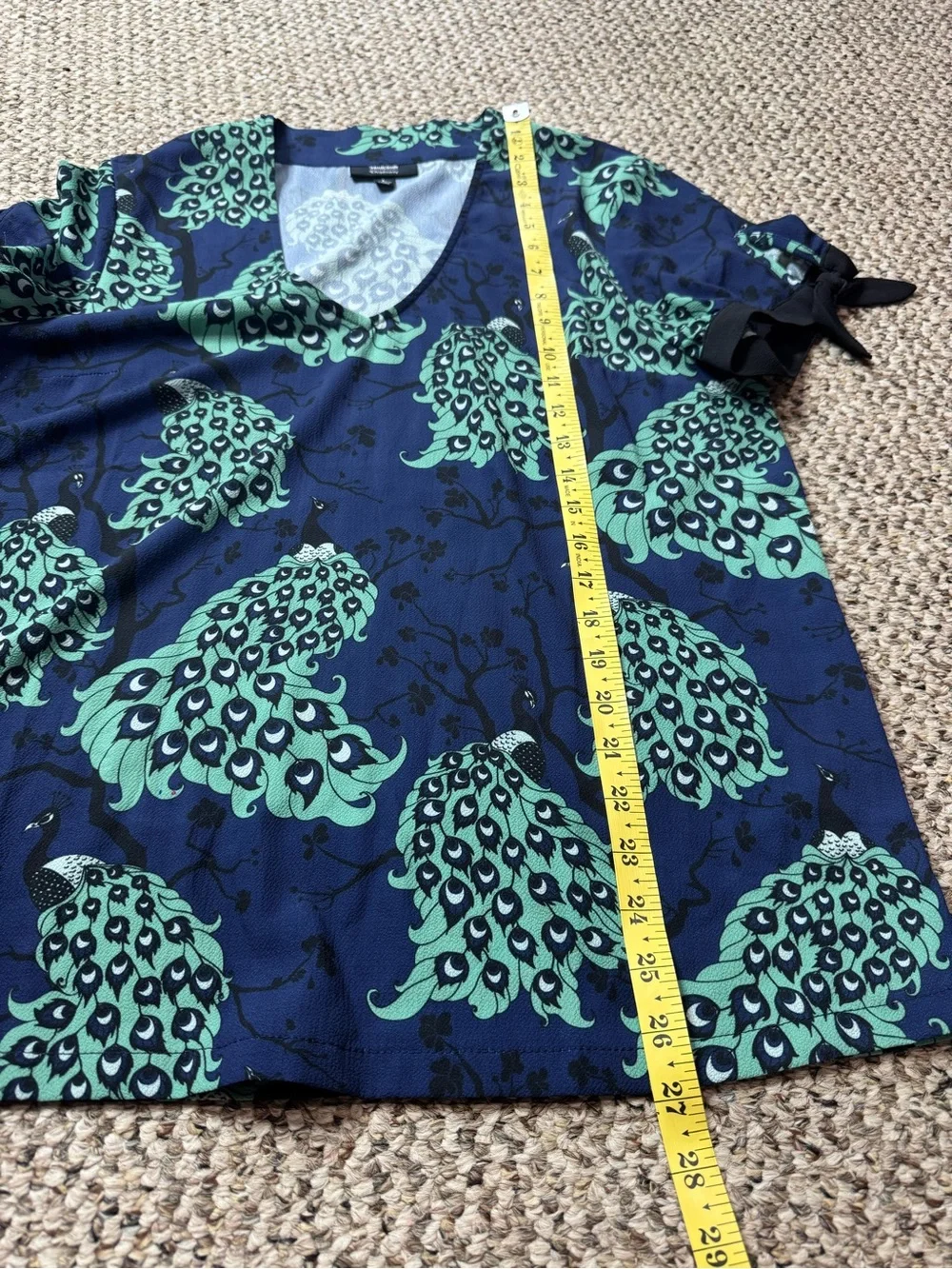 ModCloth × Dupenny Ideal Discovery Peacock Print Short Sleeve Top size L